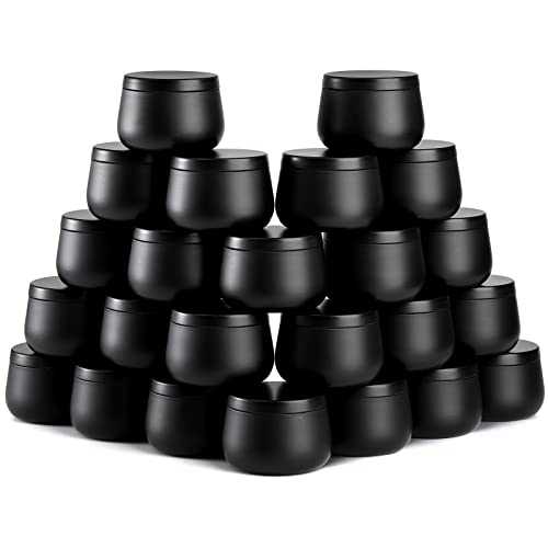 Lyellfe 24 Stück Kerzendosen, 118 ml, schwarze Kerzengläser mit Deckel, leerer Kerzenhalter, Behälter für Kerzenlinie, Geschenk, Kerzenherstellung, Aufbewahrung von Gewürzbonbons von Lyellfe