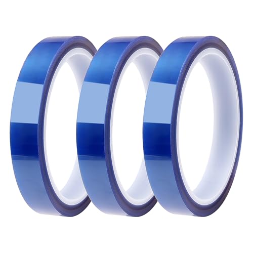 Lyeteung 3 Rollen 15mmx33m Hitzebeständiges Klebeband, Wärmeband für Sublimation, Hochtemperaturband, für Elektronik Leiterplatten DIY Handwerk, Blau von Lyeteung