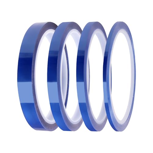 Lyeteung 4 Rollen 3/6/8/12 mmx33m Hitzebeständiges Klebeband, Wärmeband für Sublimation, Hochtemperaturband, für Elektronik Leiterplatten DIY Handwerk, Blau von Lyeteung