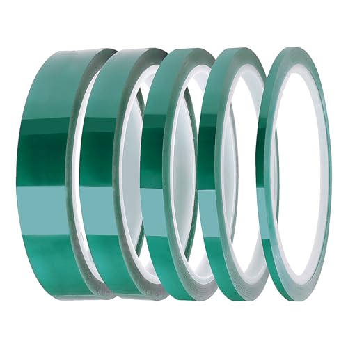 Lyeteung 5 Rollen 3/6/8/12/20 mmx33m Hitzebeständiges Klebeband, Wärmeband für Sublimation, Hochtemperaturband, für Elektronik Leiterplatten DIY Handwerk, Grün von Lyeteung