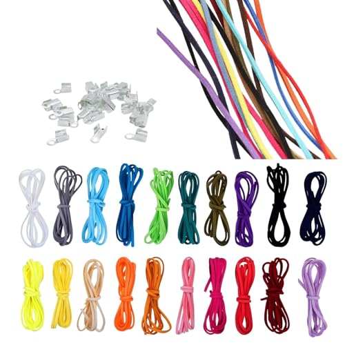 20 Farben Lederbänder für Ketten, Lederband 3mm, Flaches Lederschnur Set 20M (20x1M), Lederband mit Verschluss für DIY Armband Halskette Geschenke Schmuck Handwerk von Lyivisk