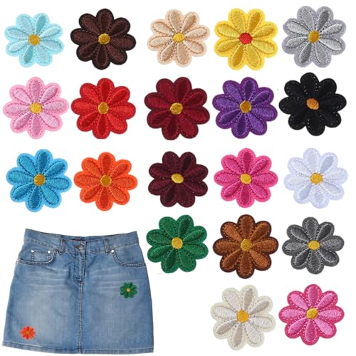 20 Stück Blumen-Patches zum Aufbügeln – Farbenfrohe Gänseblümchen Aufnäher, Bügelflicken & Stoffblumen für Jeans, Jacken, Rucksäcke – DIY-Deko für Kinder & Erwachsene von Lyivisk