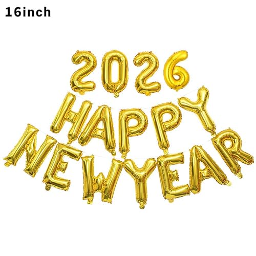 2026 Silvester Deko Luftballon, 18 Stück New Year Decoration 2026 Set, Folienballon mit Aluminiumfolie Goldkonfetti für Silvesterparty Dekorationen (Gold) von Lyivisk