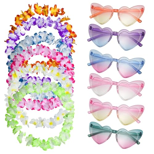 Lyivisk 12 Stück Blumenketten Hawaii Set, 6 Stück Hawaii Blumenkette und 6 Stück Partybrille, 50cm Bunte Blumenketten Hawaii, Candy Color Sonnenbrille, für Hawaii Party Deko Lyivisk 12 Stück Blumenketten Hawaii Set, 6 Stück Hawaii Blumenkette und 6 Stück Partybrille, 50cm Bunte Blumenketten Hawaii, Candy Color Sonnenbrille, für Hawaii Party Deko von Lyivisk