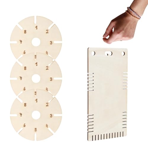 Lyivisk 4 Stück Knüpfstern aus Holz DIY Armbänder Knüpfen Set mit 3 runden Flechtscheiben und 1 Quadratisc Perfekt für Freundschaftsbänder Bastelprojekte kreative Geschenke für Kinder und Erwachsene von Lyivisk