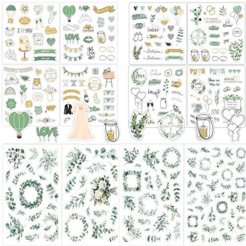 Sticker Hochzeit Gästebuch, 12 Bögen Sticker Hochzeit, Aufkleber Personalisiert für Gästebuch und Fotoalbum, Deko Fotoalbum, Eukalyptus Hochzeitssticker für Scrapbook von Lyivisk