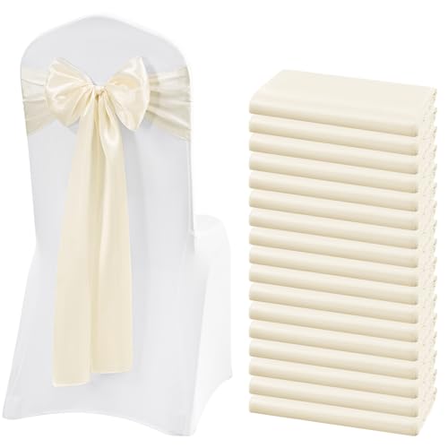 Lykoow Satin-Stuhlschärpen, elfenbeinfarben, für Hochzeit, Empfang, Party, Hotel, Zuhause, Küche, Dekoration, 60 Stück von Lykoow