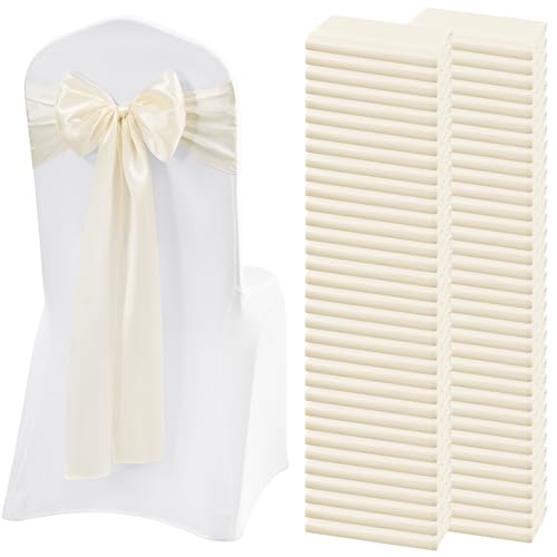 Lykoow Stuhlschärpen aus Satin, elfenbeinfarben, für Hochzeit, Empfang, Party, Hotel, Zuhause, Küche, Dekoration, Elfenbeinfarben, 100 Stück von Lykoow