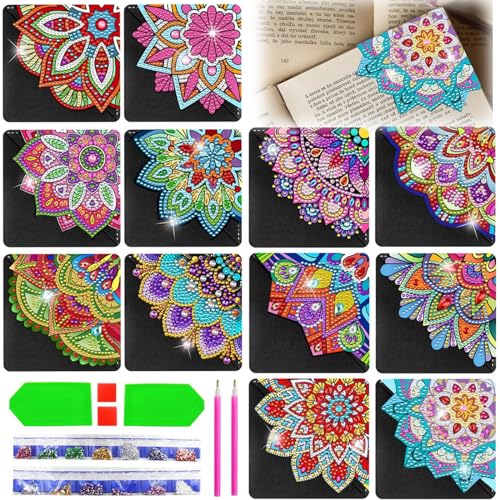 Diamond Painting Lesezeichen Kinder Lotus - 12 Stück Lesezeichen Diamond Painting Set 5D DIY Bookmark Diamant Painting Kindergeburtstag für Erwachsene und Ab Kinder 6 8 10 Jahre von Lymshine