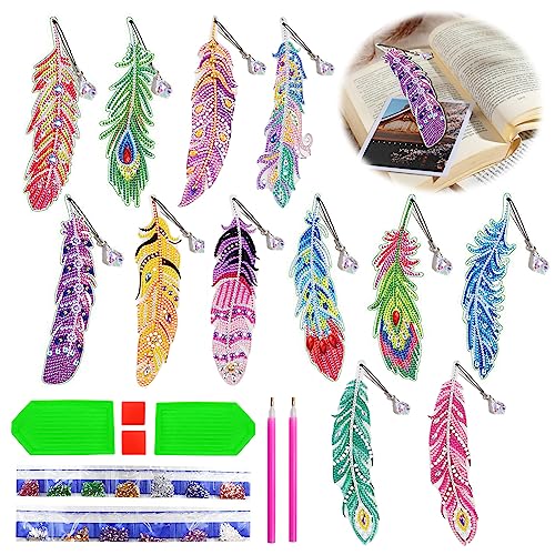 Lymshine Diamond Painting Lesezeichen Set Feder - 12 Stück 5D DIY Diamant Malerei Lesezeichen Diamant Painting Bookmark Kinder Erwachsene Mit Kristall Anhänger Für Mädchen Seiten Markierungen… von Lymshine