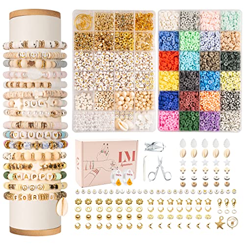 Lynnmos Perlen zum Auffädeln, 8000+ Stück Set, 6mm Polymer Clay Perlen für armbänder, 2 Boxen Selber Machen mit Buchstaben, Schmuckherstellung Kit für Ringen Halsketten Geschenk, Erwachsener von Lynnmos