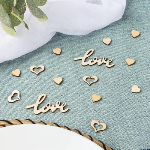 100 Stücke Hochzeit Konfetti Mini Herz Streudeko aus Holz, Perfekt für Verlobung, Valentinstag, Jubiläum und romantische Anlässe – Herz "LOVE" Konfetti für DIY Dekoration ﻿ von Lynqvor