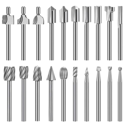 20 PCS Bohrer Set, HSS hohe Härte Rotary Holzschnitzerei Fräser Set mit 1/8" (3mm) Schaft, Titanbeschichtet, für Holzschnitzerei, Gravur, Fräsen, Bohren, DIY-Werkzeuge, geeignet für Rotationswerkzeuge von Lynqvor
