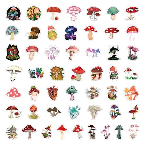 Pilze Aufkleber 100 Stück Bunt Mushroom Sticker Set,Wasserdicht Vinyl Sticker, Vielseitig Einsetzbare Mushroom Aufkleber für Laptop, Handyhüllen, Flaschen, Skateboards, Fahrräder von Lynqvor