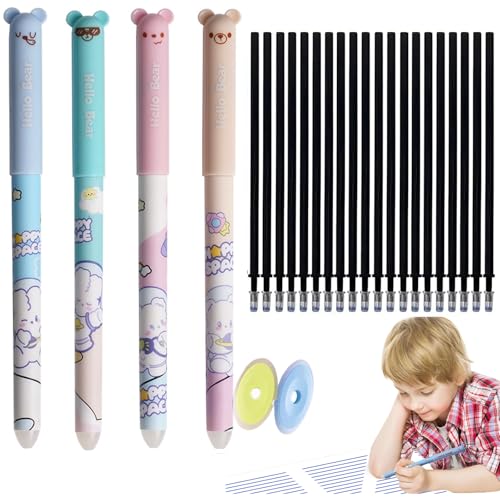 Set of 4 Erasable Gel Pens with 20 Replacement Refills,lustige gel stifte mit tiere-motiv kugelschreiber set,radierbare gelstifte,Cute Cartoon Design with Eraser,0.5 mm Tip - School Supplies -B-Black Set of 4 Erasable Gel Pens with 20 Replacement Refills,lustige gel stifte mit tiere-motiv kugelschreiber set,radierbare gelstifte,Cute Cartoon Design with Eraser,0.5 mm Tip - School Supplies -B-Black von Lyoveu