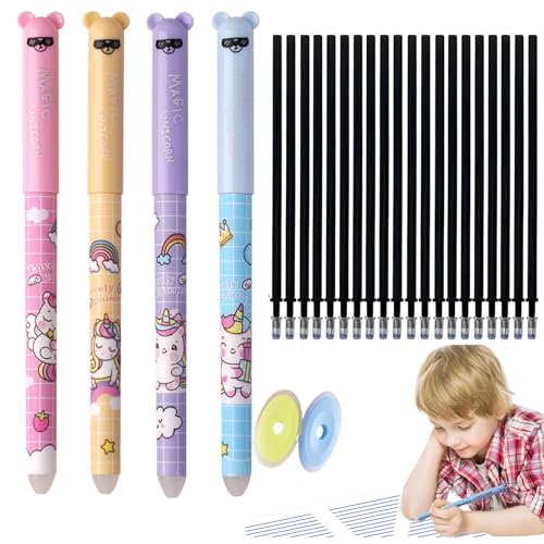 Set of 4 Erasable Gel Pens with 20 Replacement Refills,lustige gel stifte mit tiere-motiv kugelschreiber set,radierbare gelstifte,Cute Cartoon Design with Eraser,0.5 mm Tip - School Supplies -C-Black Set of 4 Erasable Gel Pens with 20 Replacement Refills,lustige gel stifte mit tiere-motiv kugelschreiber set,radierbare gelstifte,Cute Cartoon Design with Eraser,0.5 mm Tip - School Supplies -C-Black von Lyoveu