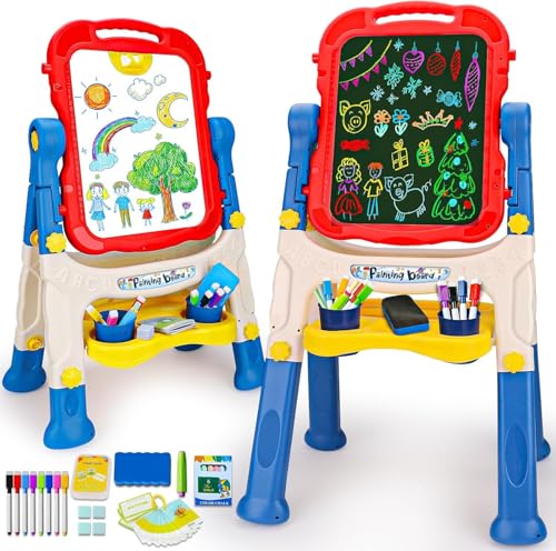 4 in 1 Kinder Staffelei Höhenverstellbare, Doppelseitige Kindertafel mit Magnetischer Kreidetafel & Whiteboard, Kinder Standtafel mit kreide und magnet ab 3 4 5 6 Jahre, Geschenk für Kinder 3-7 Jahre 4 in 1 Kinder Staffelei Höhenverstellbare, Doppelseitige Kindertafel mit Magnetischer Kreidetafel & Whiteboard, Kinder Standtafel mit kreide und magnet ab 3 4 5 6 Jahre, Geschenk für Kinder 3-7 Jahre von Lypsochaat