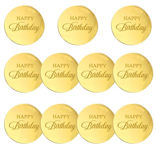 12 Stück Acryl-Kuchenaufsätze, Happy Birthday, Cupcake-Topper, Mini-Spiegel-Acryl-Kuchenaufsatz, runde goldene Mini-Geburtstagsdekorationen für Kuchen, Cupcakes, Desserts, Partyzubehör, 5,9 cm von Lyqaq
