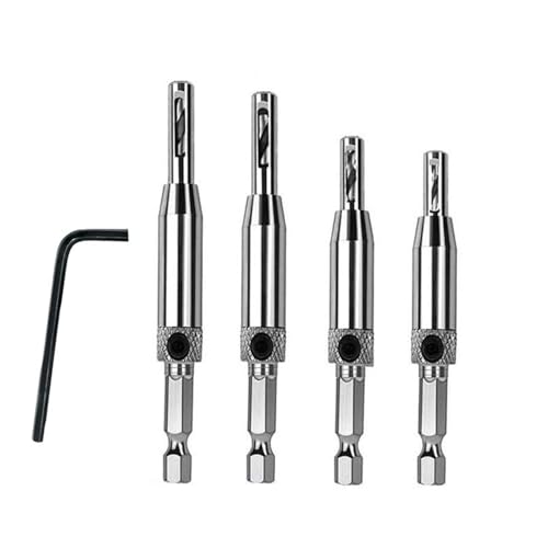 Ancable Selbstzentrierendes Bohrer-Set, Scharnierbohrer, 6,35 mm (1/4 Zoll), Hochgeschwindigkeitsstahlbohrer, Pilotlochbohrer für Tür, Fenster, Schrank (11 mm, 9 mm, 7 mm, 5 mm) von Lyqaq