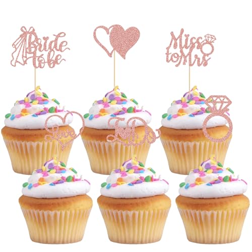 Cupcake-Topper mit Aufschrift "Bride to Be", Roségold, Glitzer, Hochzeits-Cupcake-Topper, "I Do Love", Herzring, Miss To Mrs, Cupcake-Picks, Brautparty, Kuchendekoration, 24 Stück Cupcake-Topper mit Aufschrift "Bride to Be", Roségold, Glitzer, Hochzeits-Cupcake-Topper, "I Do Love", Herzring, Miss To Mrs, Cupcake-Picks, Brautparty, Kuchendekoration, 24 Stück von Lyqaq