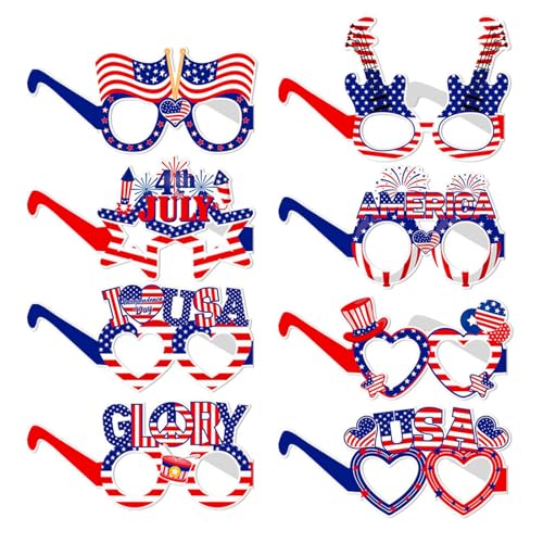 Lyqaq Patriotische USA-Flaggenbrille (8 Bilder) – lustiges Partyzubehör zum 4. Juli, Independence Day Photobooth Requisiten für Kinder & Erwachsene – American Themed Costume Accessories von Lyqaq