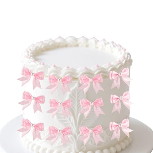12stk Cupcake-Topper mit Rosa Schleife, Kokett Doppellagiges Band Schleife Kuchendekoration mit Perle Niedliches Partyzubehör für Geburtstag Hochzeit Brautparty Babyparty von Lyreh
