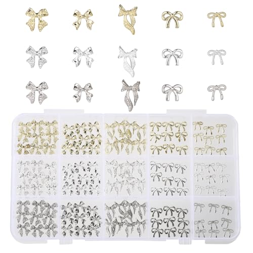 135stk Schleife Nagel Accessoires, 5 Arten von Metallisch Schleife Nagel Deko für Kreative Fingernageldekoration von Frauen und DIY Zubehör für Maniküre von Lyreh
