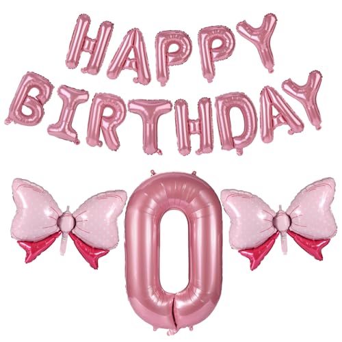 19stk Geburtstagszahlen Ballon Set, Rosa Groß Zahlen Buchstaben Schleife Ballon aus Aluminiumfolie für Mädchengeburtstagsfeiern Prinzessinnenparty Dekoration(Nummer 0) von Lyreh