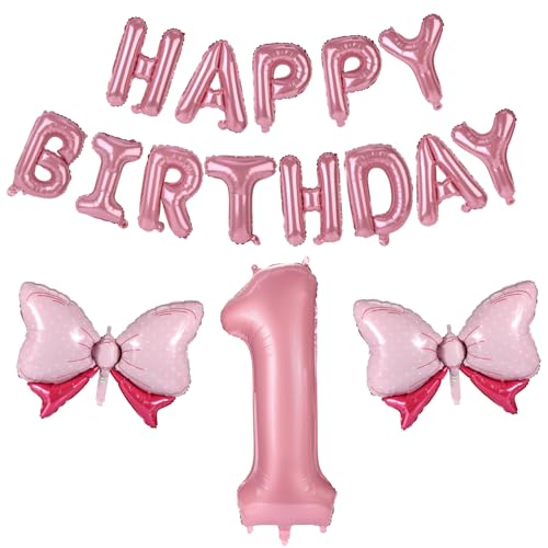 19stk Geburtstagszahlen Ballon Set, Rosa Groß Zahlen Buchstaben Schleife Ballon aus Aluminiumfolie für Mädchengeburtstagsfeiern Prinzessinnenparty Dekoration(Nummer 1) von Lyreh