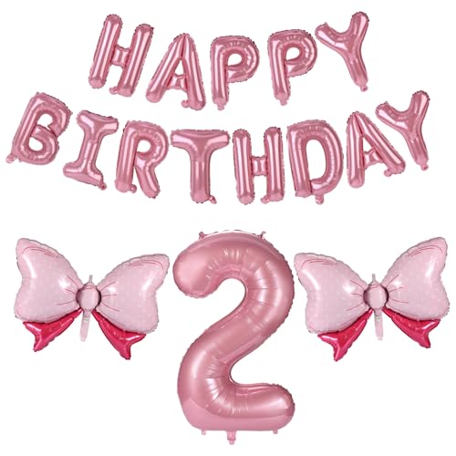 19stk Geburtstagszahlen Ballon Set, Rosa Groß Zahlen Buchstaben Schleife Ballon aus Aluminiumfolie für Mädchengeburtstagsfeiern Prinzessinnenparty Dekoration(Nummer 2) von Lyreh