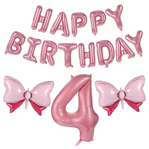 19stk Geburtstagszahlen Ballon Set, Rosa Groß Zahlen Buchstaben Schleife Ballon aus Aluminiumfolie für Mädchengeburtstagsfeiern Prinzessinnenparty Dekoration(Nummer 4) von Lyreh