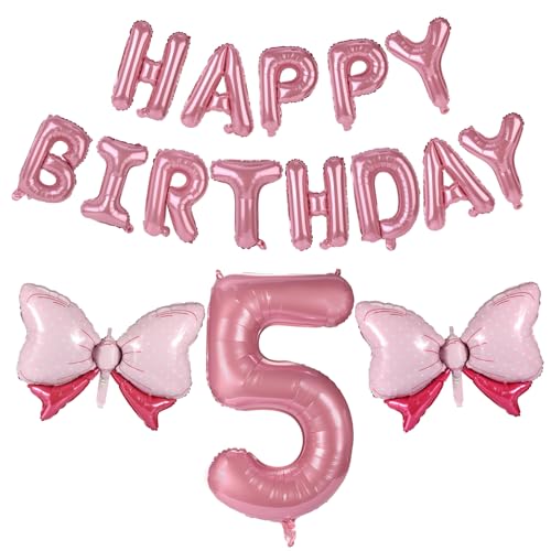 19stk Geburtstagszahlen Ballon Set, Rosa Groß Zahlen Buchstaben Schleife Ballon aus Aluminiumfolie für Mädchengeburtstagsfeiern Prinzessinnenparty Dekoration(Nummer 5) von Lyreh