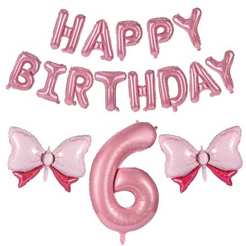 19stk Geburtstagszahlen Ballon Set, Rosa Groß Zahlen Buchstaben Schleife Ballon aus Aluminiumfolie für Mädchengeburtstagsfeiern Prinzessinnenparty Dekoration(Nummer 6) von Lyreh