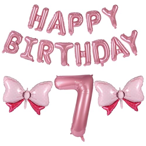 19stk Geburtstagszahlen Ballon Set, Rosa Groß Zahlen Buchstaben Schleife Ballon aus Aluminiumfolie für Mädchengeburtstagsfeiern Prinzessinnenparty Dekoration(Nummer 7) von Lyreh