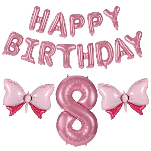 19stk Geburtstagszahlen Ballon Set, Rosa Groß Zahlen Buchstaben Schleife Ballon aus Aluminiumfolie für Mädchengeburtstagsfeiern Prinzessinnenparty Dekoration(Nummer 8) von Lyreh