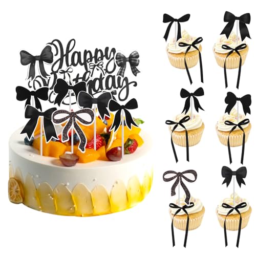 19stk Schwarze Schleifen Tortendeko, Schleifen Kuchen Deko mit Happy Birthday-Schild Torten Deko Bogen Tortenaufleger Schleife Cupcake Dekorationen Geburtstagsparty Zubehör 19stk Schwarze Schleifen Tortendeko, Schleifen Kuchen Deko mit Happy Birthday-Schild Torten Deko Bogen Tortenaufleger Schleife Cupcake Dekorationen Geburtstagsparty Zubehör von Lyreh