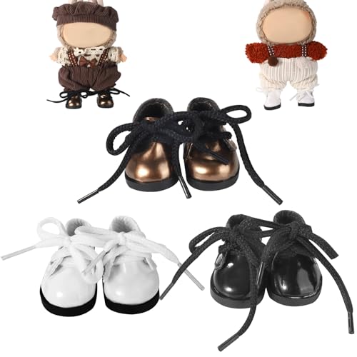 3 Paar Puppenschuhe, 3 Farben Vinyl Material Süße Mini Spielzeugschuhe Modische Zarte Kleidung Zubehör für 17 cm Große Puppen (Schwarz, Weiß, Braun) von Lyreh