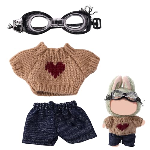 3stk 17cm Puppenkleidung Set, Inklusive Khaki-Pullover Jeans Windschutzbrille Cooler Knackiger Kleidung im Biker-Stil und Accessoires Keine Puppe Enthalten von Lyreh