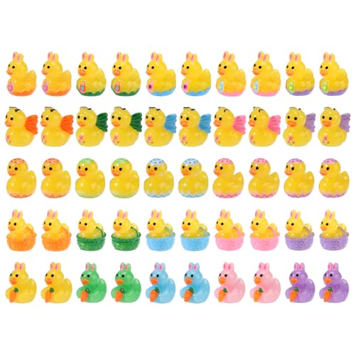 50stk Oster Enten, 5 Stile Mini Harz Enten Inklusive Hasenohren Schmetterling Karotte Korb Eierschale Element in 5 Farben als Dekoration und als Gastgeschenk für die Osterparty von Lyreh