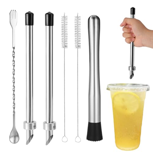 6 Teiliger Strohhalmstanzer und Stößel für Limonade mit Plastikdeckel, Feinkostbehälter aus Edelstahl Strohhalm Lochstanzer Standzubehör für Frisch Gepresste Limonade Café Getränke 6 Teiliger Strohhalmstanzer und Stößel für Limonade mit Plastikdeckel, Feinkostbehälter aus Edelstahl Strohhalm Lochstanzer Standzubehör für Frisch Gepresste Limonade Café Getränke von Lyreh