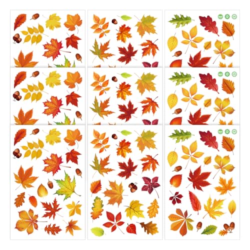 9stk Fensteraufkleber Herbst, Selbstklebend PVC Aufkleber Ahornblatt Reiß und Lichtbeständig Saisonale Ahornblätter Dekoration für Glas Türen Erntedankfest Wasserflaschen Karten Umschläge von Lyreh
