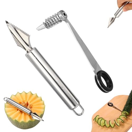 Gemüse Spiralmesser und Obstschnitzwerkzeuge Satz, Küche Kartoffel Spiralschneider und V-Förmiges Obstschnitzwerkzeug zum Kartoffelschneiden Melonenschnitzen Kreative Kochwerkzeuge für Küche von Lyreh