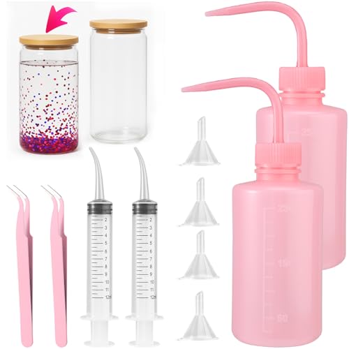 Lyreh 10 DIY Schneekugel Becher Set, Schneeflocken Glasbecher Set Enthält Quetschflasche Gebogene Spritzen Pinzetten Trichter Becher Zubehör für DIY Schneeflockenkugel Glitzer Glasbecher von Lyreh