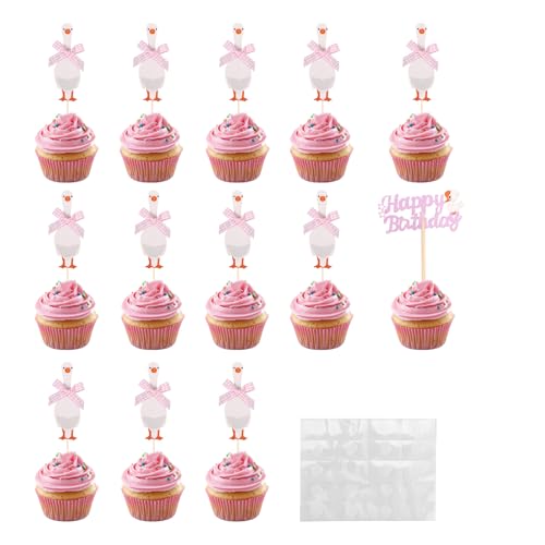 Lyreh 12stk Schleifen und 1stk Happy Birthday Gans Cupcake Topper, Lustige Alberne Gans Cupcake-Kuchendekorationen Perfekte Partygeschenke Dekoration für Geburtstags- und Themenpartys Lyreh 12stk Schleifen und 1stk Happy Birthday Gans Cupcake Topper, Lustige Alberne Gans Cupcake-Kuchendekorationen Perfekte Partygeschenke Dekoration für Geburtstags- und Themenpartys von Lyreh