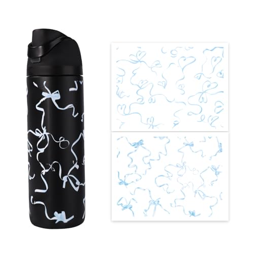 Lyreh 2st Schleifen Herzen Aufkleber für Owala Wasserflaschen 24oz, Isolierflaschen Glasbecher Transferaufkleber Abziehbilder Süße Becherfolie zum Basteln und Dekorieren von Wasserflaschen von Lyreh