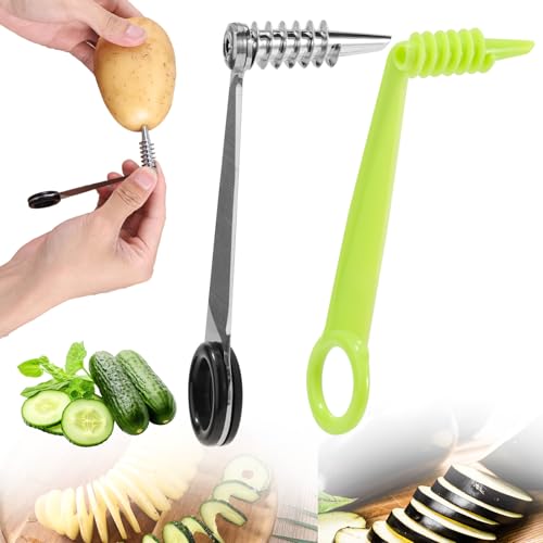 Lyreh 2stk Spiralschneider Klinge, Edelstahl Kunststoff Gemüseschneider Manueller Spiralschraubenschneider Praktisches Küchenzubehör für Kartoffeln Gurken Karotten Obst von Lyreh