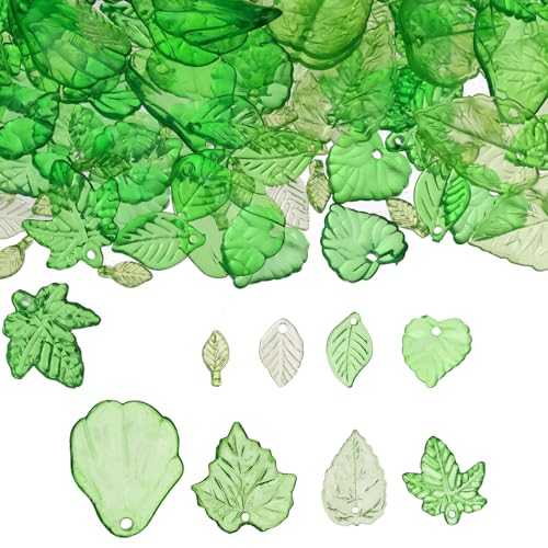 Lyreh 320 Stück Grüne Blattperlen, Funky Transparente Blattanhänger, Niedliche Kleine Acryl Pflanzencharmes für Schmuckherstellung DIY Basteln Frauen von Lyreh
