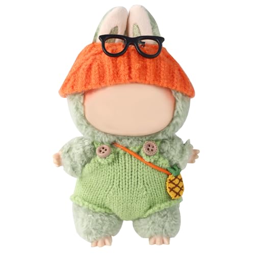 Lyreh 4stk 17cm Puppenkleidung Set, Farbenfrohes Strickkleidungsset Inklusive Strick Einteiler Schwarzer Brille Mütze Ananasförmiger Umhängetasche Keine Puppe Enthalten von Lyreh
