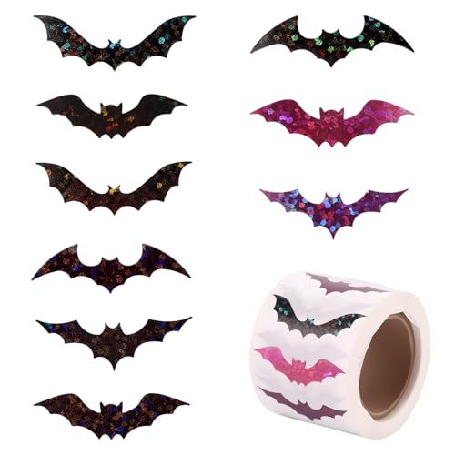 Lyreh 500 Stück Halloween Fledermaus Aufkleber, Selbstklebende Glitzernde Fledermaus Aufkleber in Schwarz Pink für Halloween Partys zum Verschließen von Umschlägen für Sammelalben Geschenkverpackungen von Lyreh