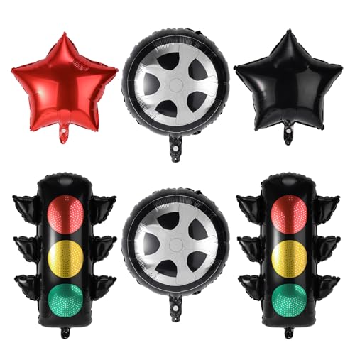 Lyreh 6stk Ampel Ballon, Aluminiumfolie Reifen Ballon Lebendig Rennwagen Party Deko Inkl Kontrollleuchte Reifen Sterne für Kinderfahrzeuge Rennwagen Monstertruck Geburtstagsparty Dekorationen Lyreh 6stk Ampel Ballon, Aluminiumfolie Reifen Ballon Lebendig Rennwagen Party Deko Inkl Kontrollleuchte Reifen Sterne für Kinderfahrzeuge Rennwagen Monstertruck Geburtstagsparty Dekorationen von Lyreh
